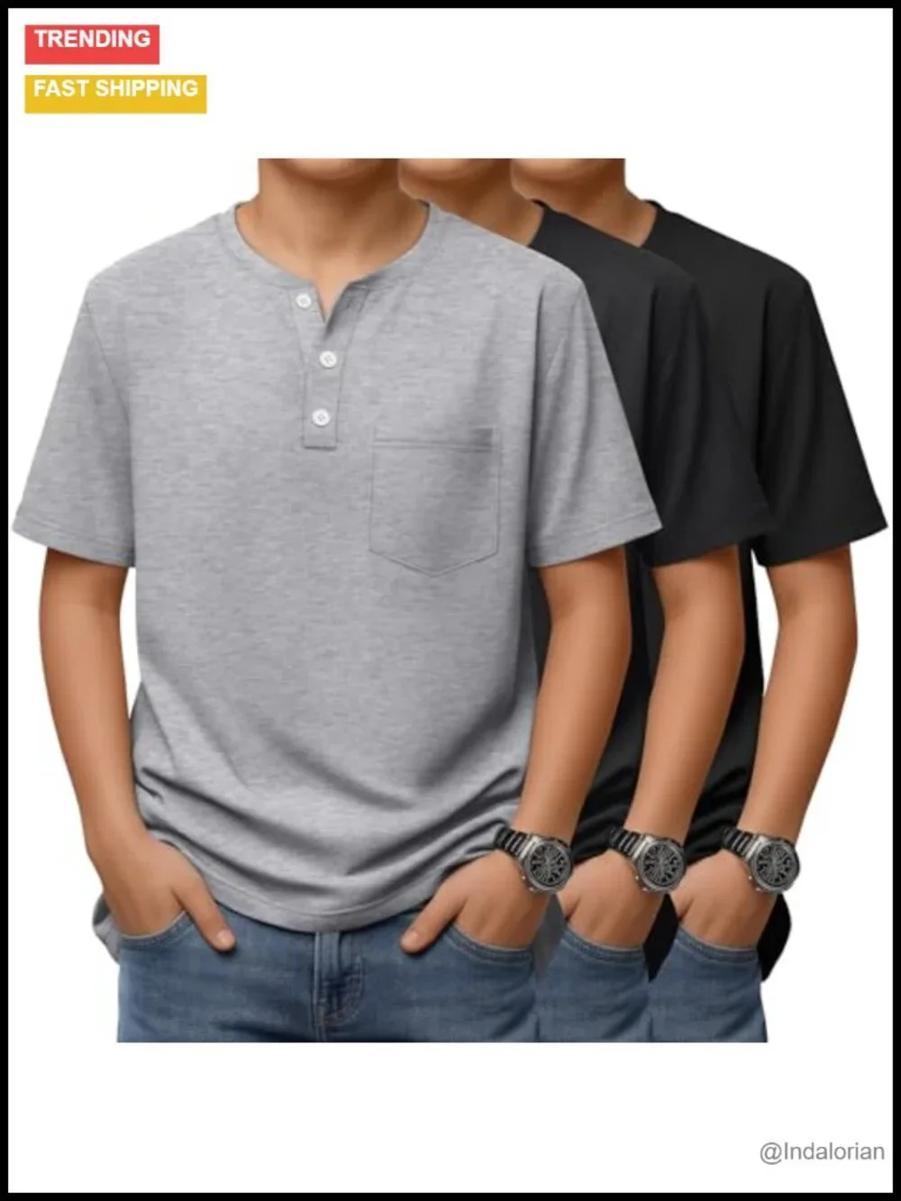 3 Pack Boys Henley T-Shirts Short Sleeve Cotton Blend Tees with Pocket Button